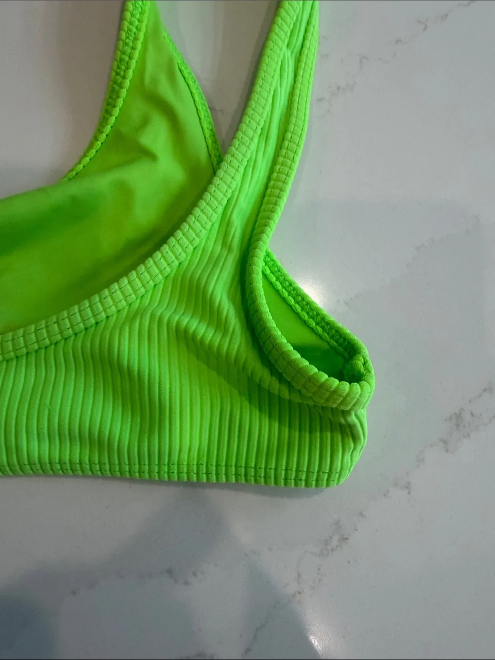 Frankie’s Bikinis Neon Green Ribbed Cole V-Notch Cutout Top - Women